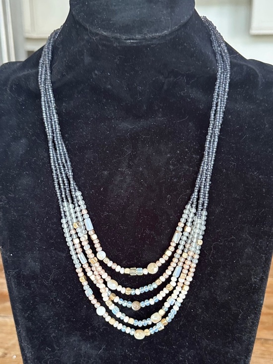 Source Unknown Jewelry - Boho Multi-Strand Gemstone Statement Necklace Gray Gold Blue